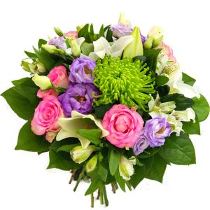 bouquet de fleurs rose vert blanc parme Antibes