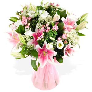bouquet de lys roses et fleurs blanches Princesse