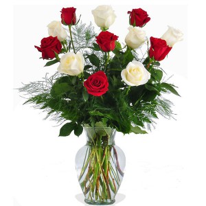 bouquet de roses rouges et blanches