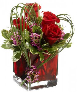 belles fleurs de saint valentin: bouquet de roses rouges et coeur végétal